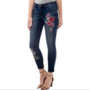 Kensie floral embroidery high waist skinny jeans